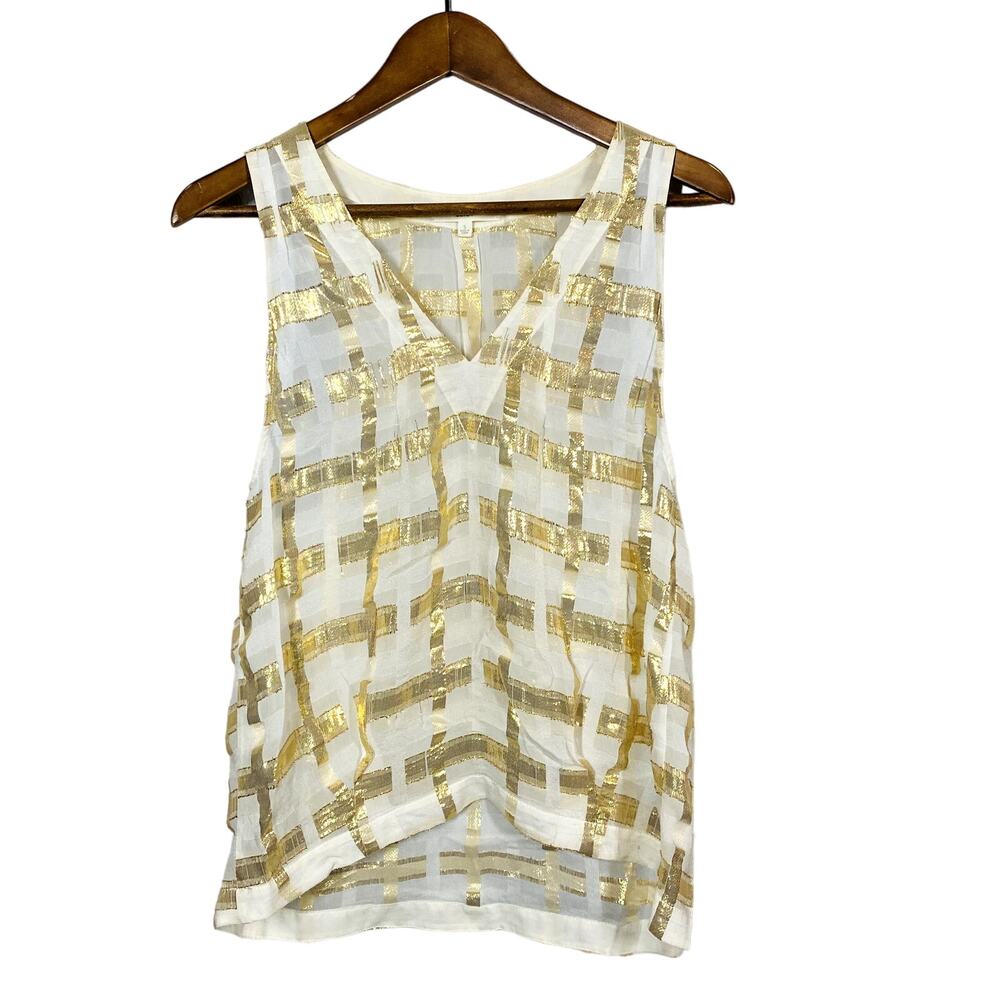 Eliot Sheer Tank Sleeveless Blouse V Neck Casual Gold - S